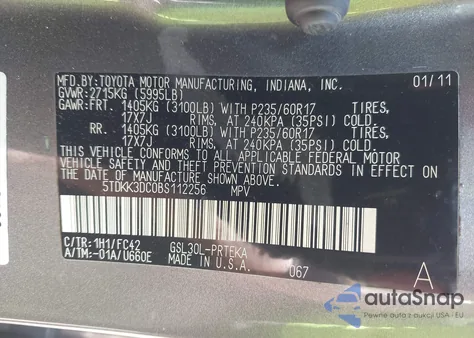 2011 Toyota Sienna Le V6 from USA, damaged, VIN 5TDKK3DC0BS112256